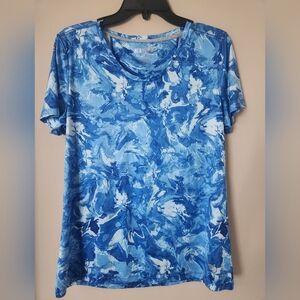 Womens Reel Legends Blue Marble Print Top